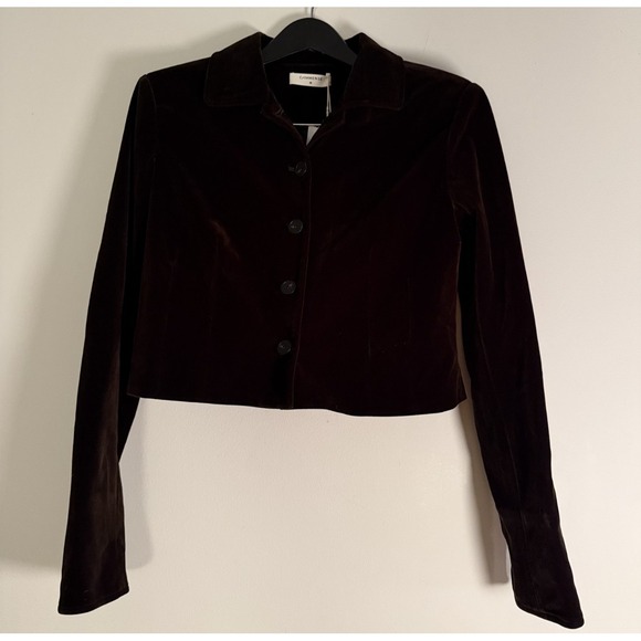 Commense Women's M/L 2 pc Velvet Blazer & Mini Skirt Set Brown Croc Belted - Picture 2 of 7